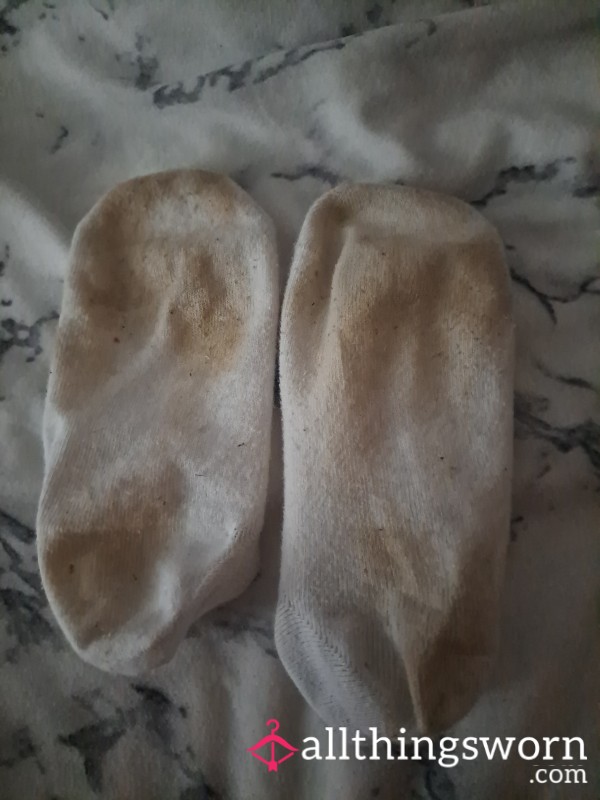 White Trainer Socks Worn All Day!