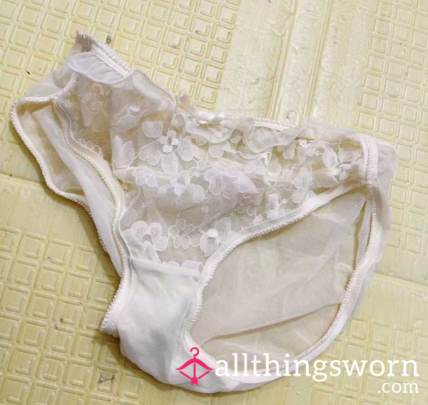 White Transparent Lace Underwear (worn A Little Yellow)