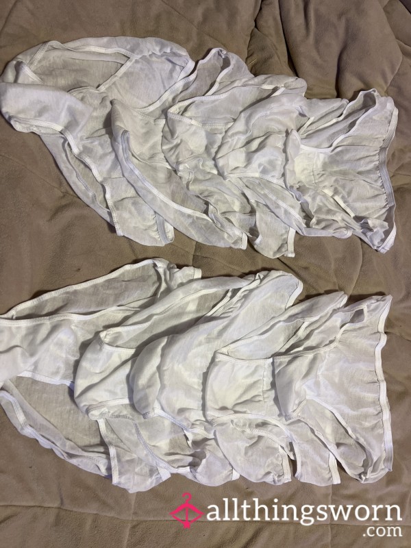 White Vintage Nylon Cotton Crotch Bikini Panties Come With Seven Day Wear