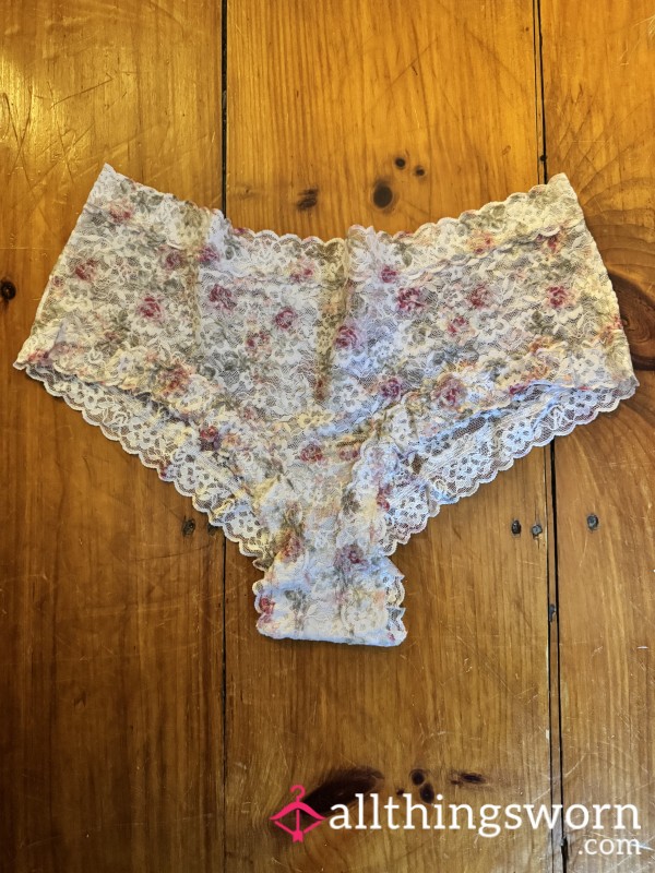 White W/ For*l Print Lace VS Cheeky Style Panties