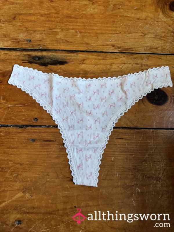 🩷🐩 White W/ Pink P**dle Cotton Thong, VS, Size XXL