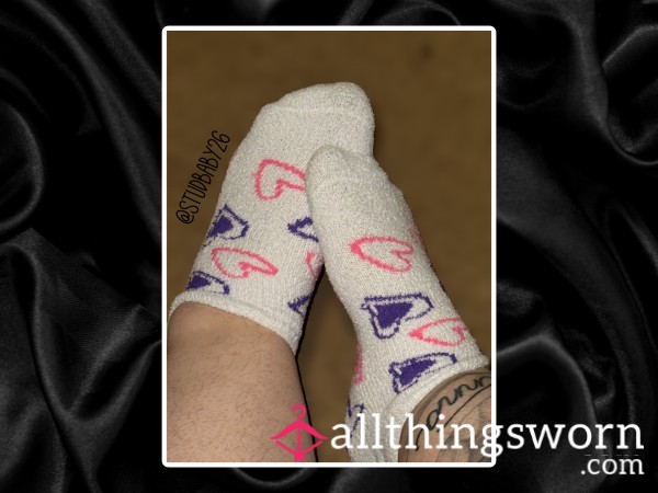 White W/ Purple And Pink Hearts Socks 🥰