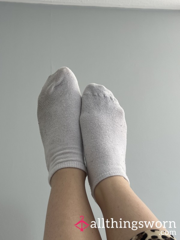 White Well Worn Ankle Socks