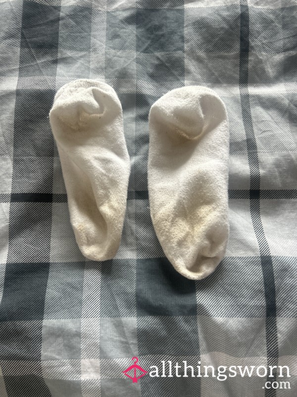 White Well Worn Ankle Socks
