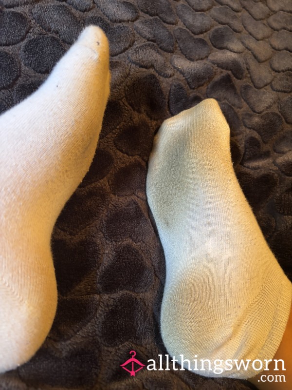 White Well Worn Ankle Socks