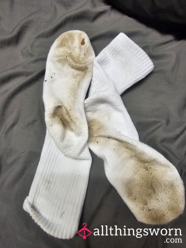 White Well Worn Crew Socks