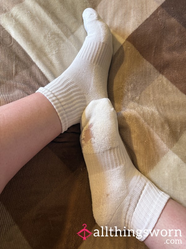 White Well Worn Crew Socks