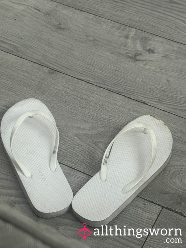 White Well Worn Flip Flops