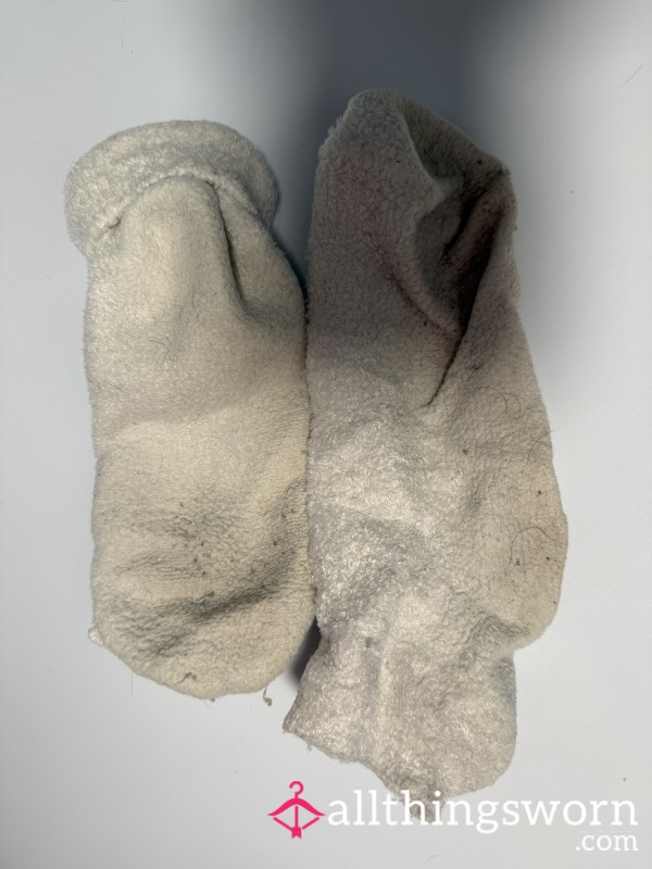 White Well Worn Fuzzy Socks