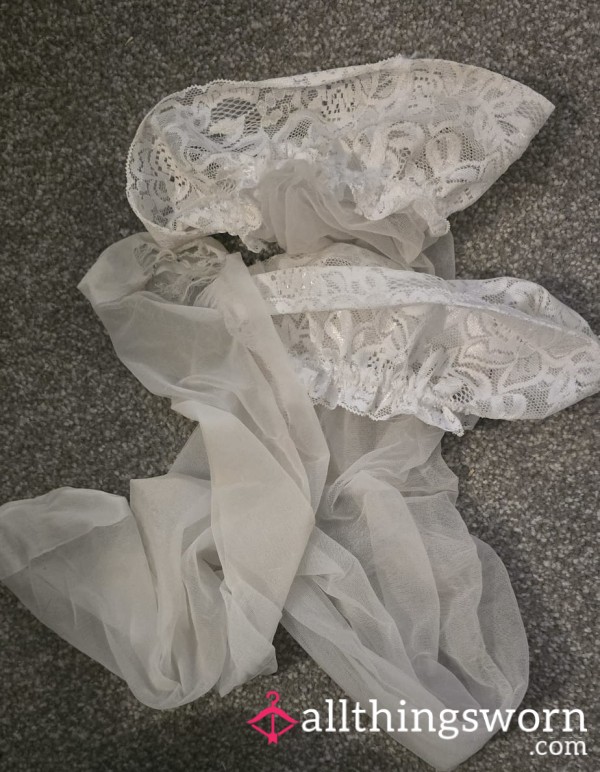 White Well-worn Stockings. Dirty And Never Washed.