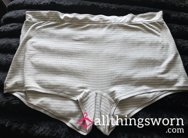 White W/Grey Strips Plus Sized Boy Shorts