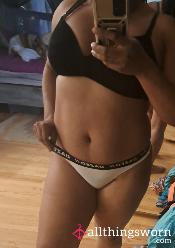 White With Black Dazed Band Thong Sz S