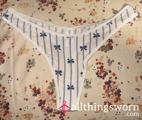 White With Blue Bows Thong💙