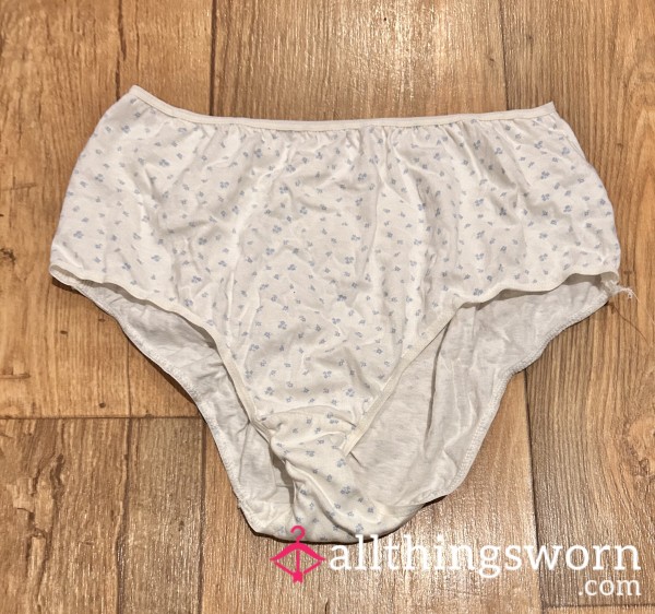White With Flor*l Pattern Full Backs Panties