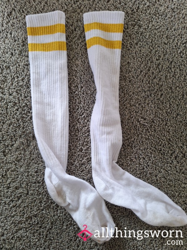 🏆 White With Gold Stripes Knee High Socks