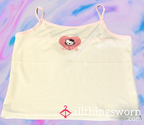 White Worn Hello Kitty Tank Top<3
