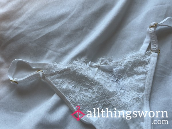 White Worn Lace Thong