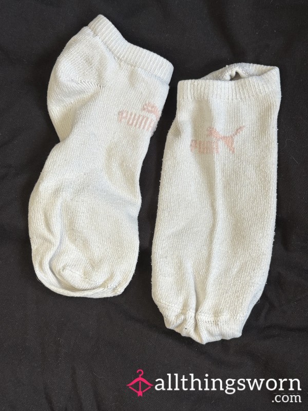 White Worn Puma Trainer Socks