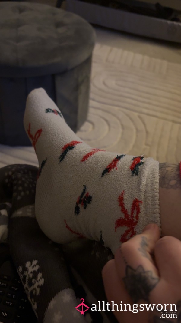 White Xmas Bow Fluffy Socks