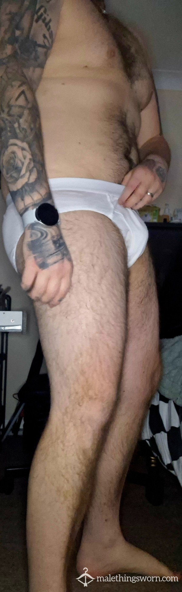 White Y-Fronts — XL, Stained Crotch, Prec*m Marks & Thick Male Musk