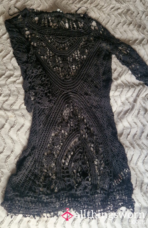 🖤 Wicked Little Tease – Black Crochet Cover-Up 🖤