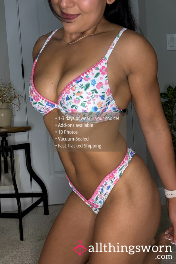 WILDFLOWER KISS BIKINI – PLAYFUL FLor*lS WITH PINK TRIM (1603)