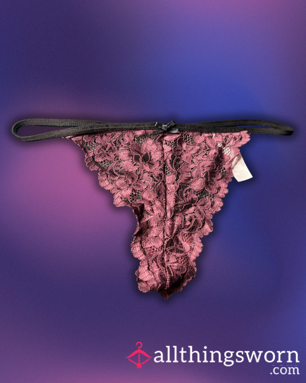 Wine Red Lace G-String Thong With Cotton Gusset