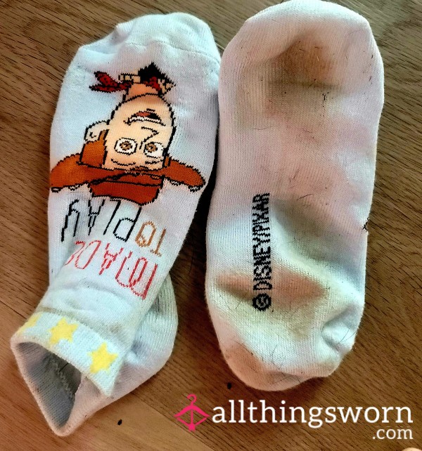 👣🤠 Woody Ankle Socks: Very Soft, Worn 3 Days, Smelly W/ Visible Footprints