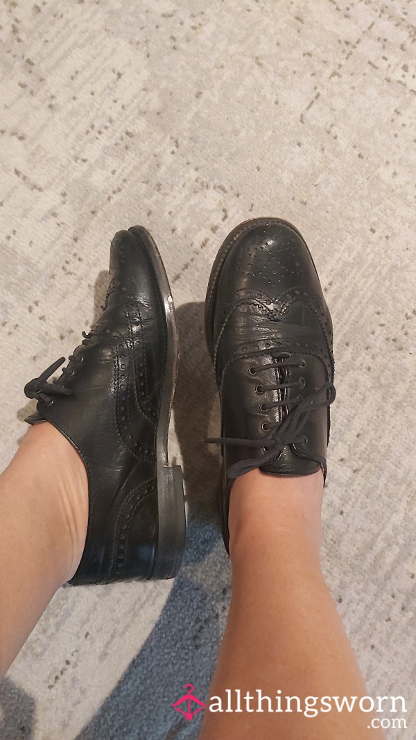 Work Black Leather Brogues