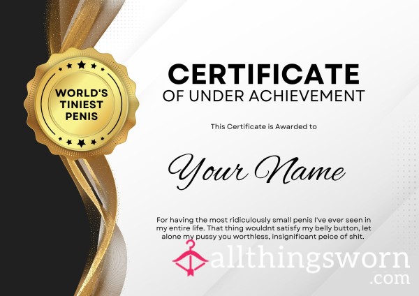 World's Smallest 🍆 Certificate 😈🖤