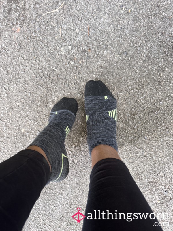Worn 11+ Hours Grey & Neon Green Socks