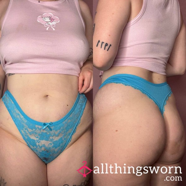 💙Worn 24hours Blue Lacy Thong Panties💙