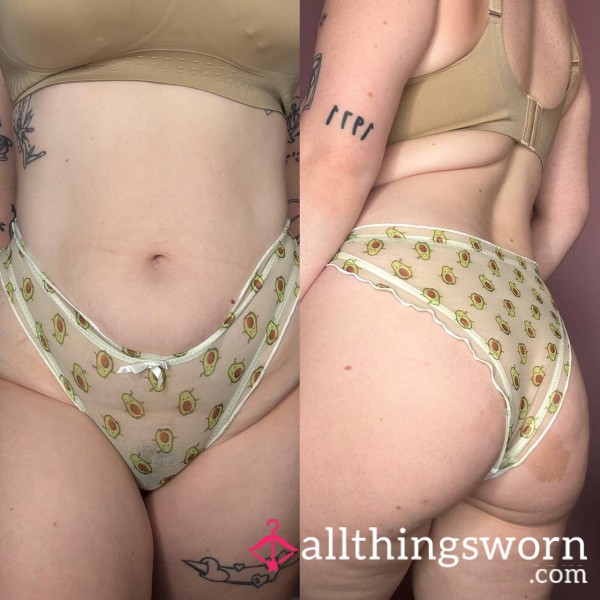 🥑Worn 24hrs Avocado Mesh See Through Frilly Panties🥑