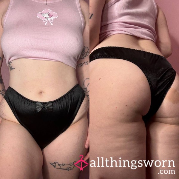 ♦Worn 24hrs Black Satin Brief Panties♦