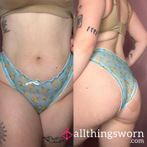 🍋Worn 24hrs Blue Lemon Mesh See Through Fruit Frilly Panties🍋
