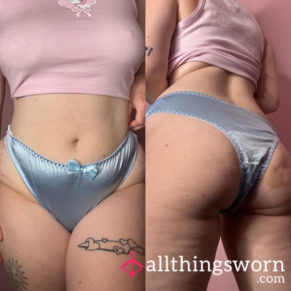 🦋Worn 24hrs Blue Satin Brief Panties🦋