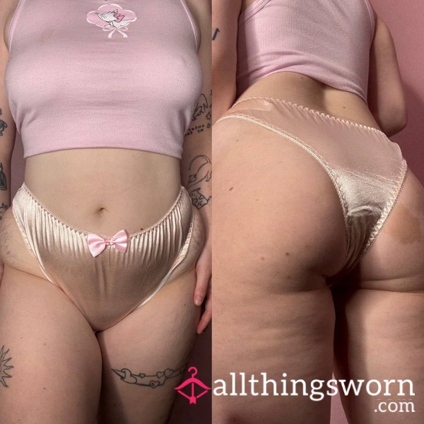 🍦Worn 24hrs Cream Satin Brief Panties🍦
