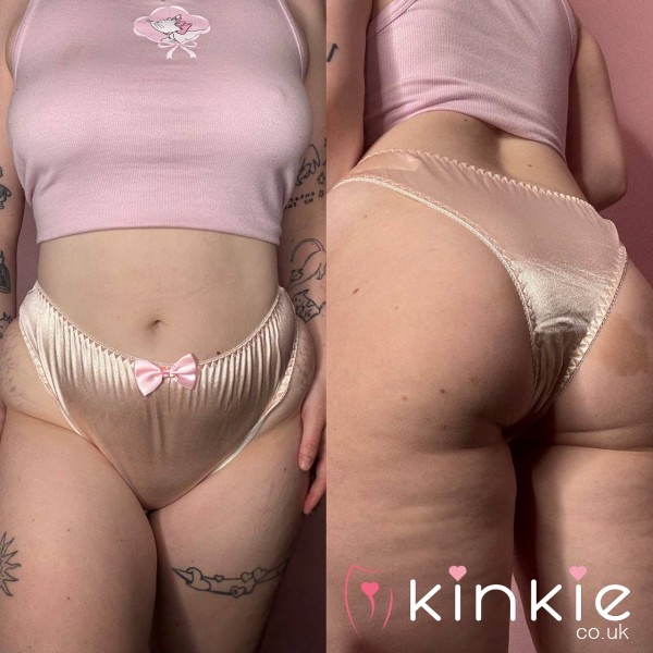 🍦Worn 24hrs Cream Satin Brief Panties🍦