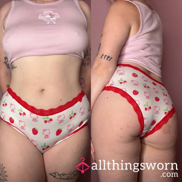 🍓Worn 24hrs Hello Kitty Red Strawberry Brief Panties🍓