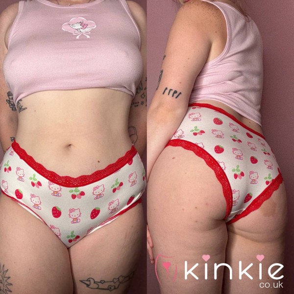 🍓Worn 24hrs Hello Kitty Red Strawberry Brief Panties🍓