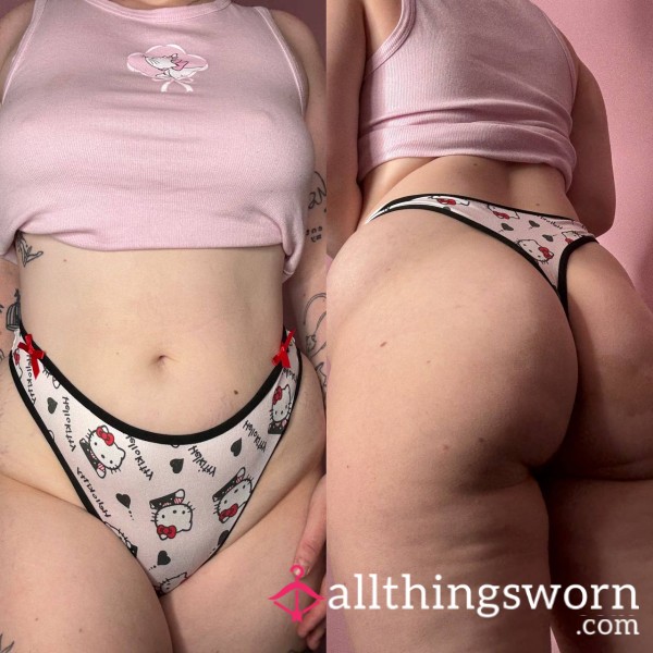 🖤Worn 24hrs Hello Kitty Sanrio Bow Heart Thongs🖤
