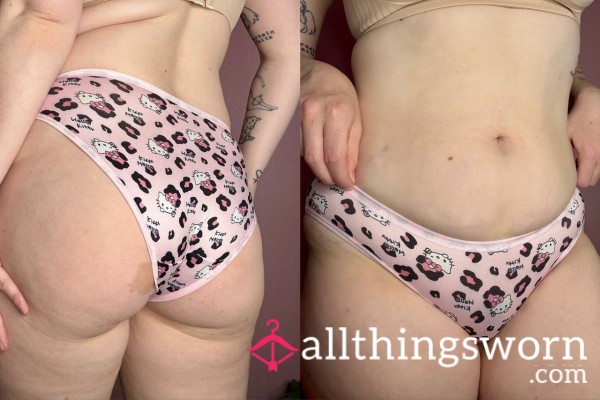 💋Worn 24hrs Pink Hello Kitty Animal Print Brief Panties💋