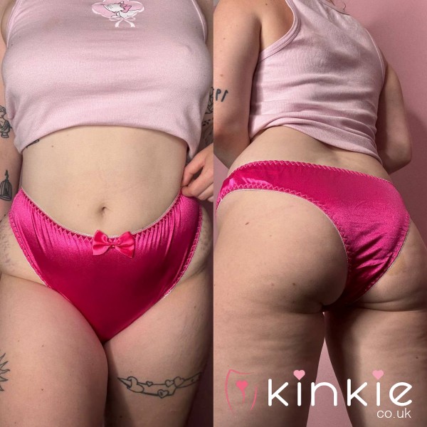 💗Worn 24hrs Pink Satin Brief Panties💗