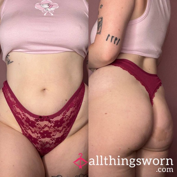 ❤️Worn 24hrs Red Lacy Thong❤️