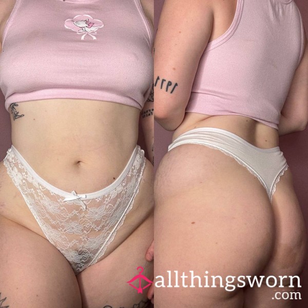 🤍Worn 24hrs White Lacy Thongs🤍