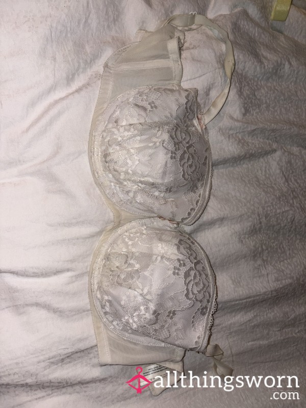 Worn 36G Ann Summers White Lace Balcony Bra - Soaked In Goddess Scent