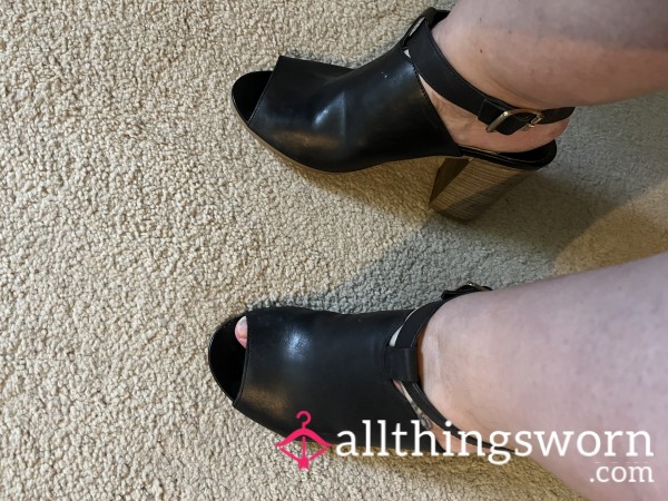 Worn 3inch Black Sling Backs