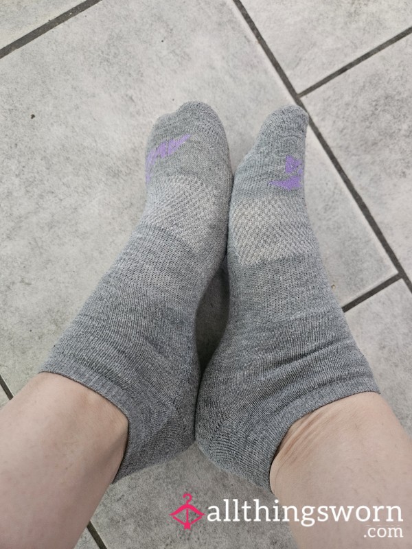 Worn Grey Ankle Socks.