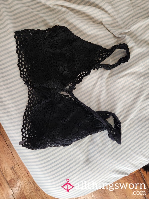 Worn And Torn Black Lace Bra