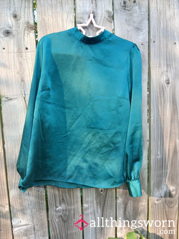 Worn And Torn Emerald Green Satin Shirt